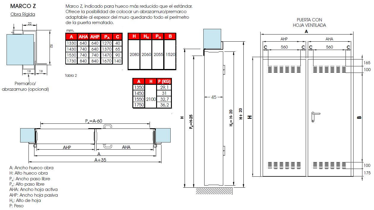 Datos técnicos multiusos 2 hojas marco Z